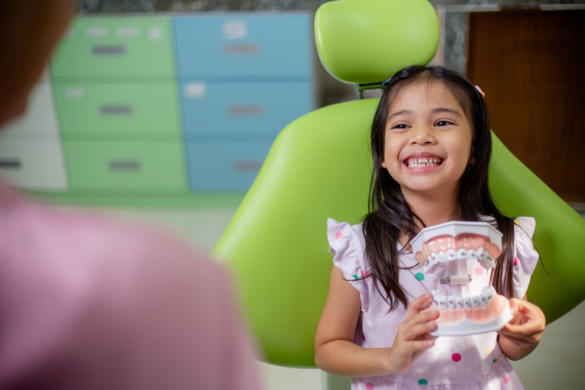 Little Asian girls teeth are healthy in the Dental office. Dental care, Dentist care.